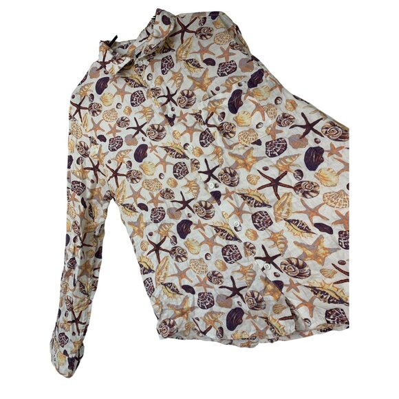 Saks Fifth Avenue Mens XL Seashell Print Linen Shirt 100% Linen RII10582 GUC - Picture 1 of 10